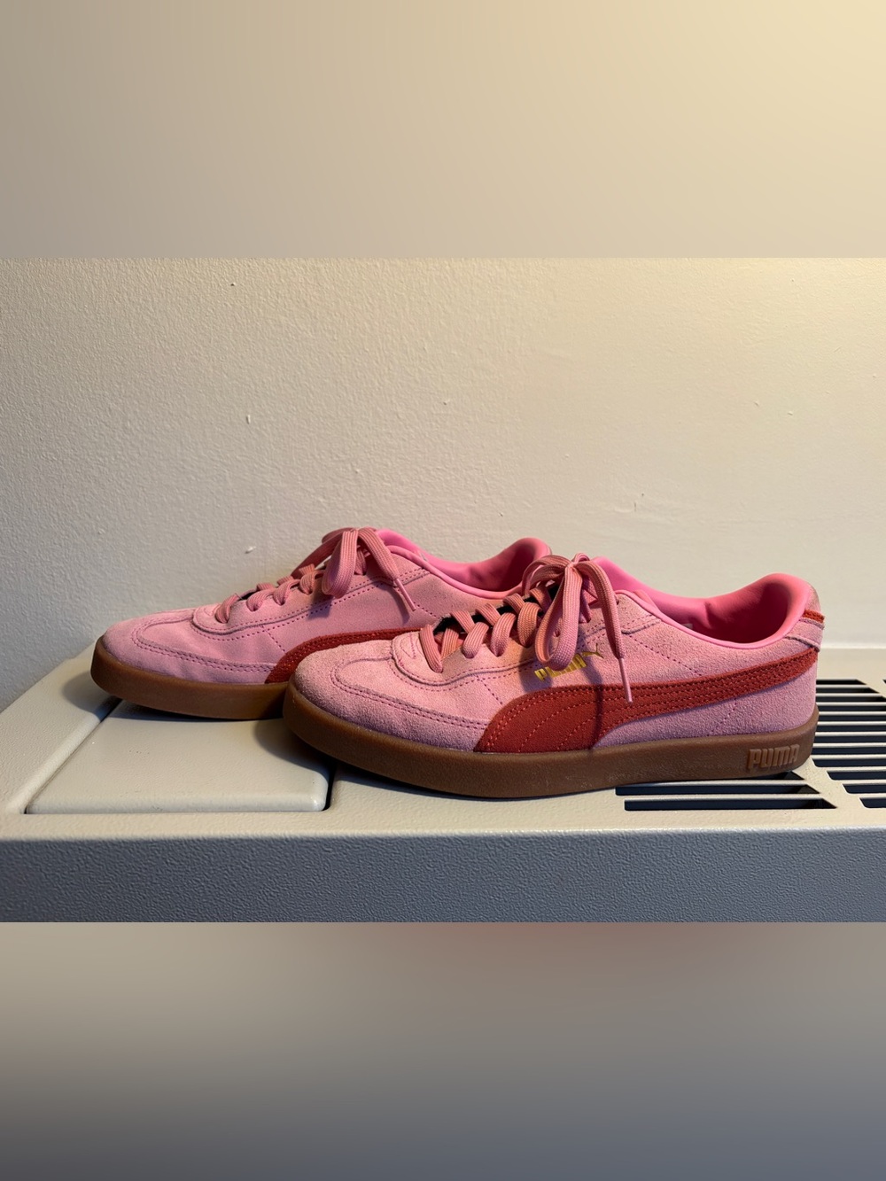 Puma Pink Suede Low-Top Sneakers with Red Formstrip